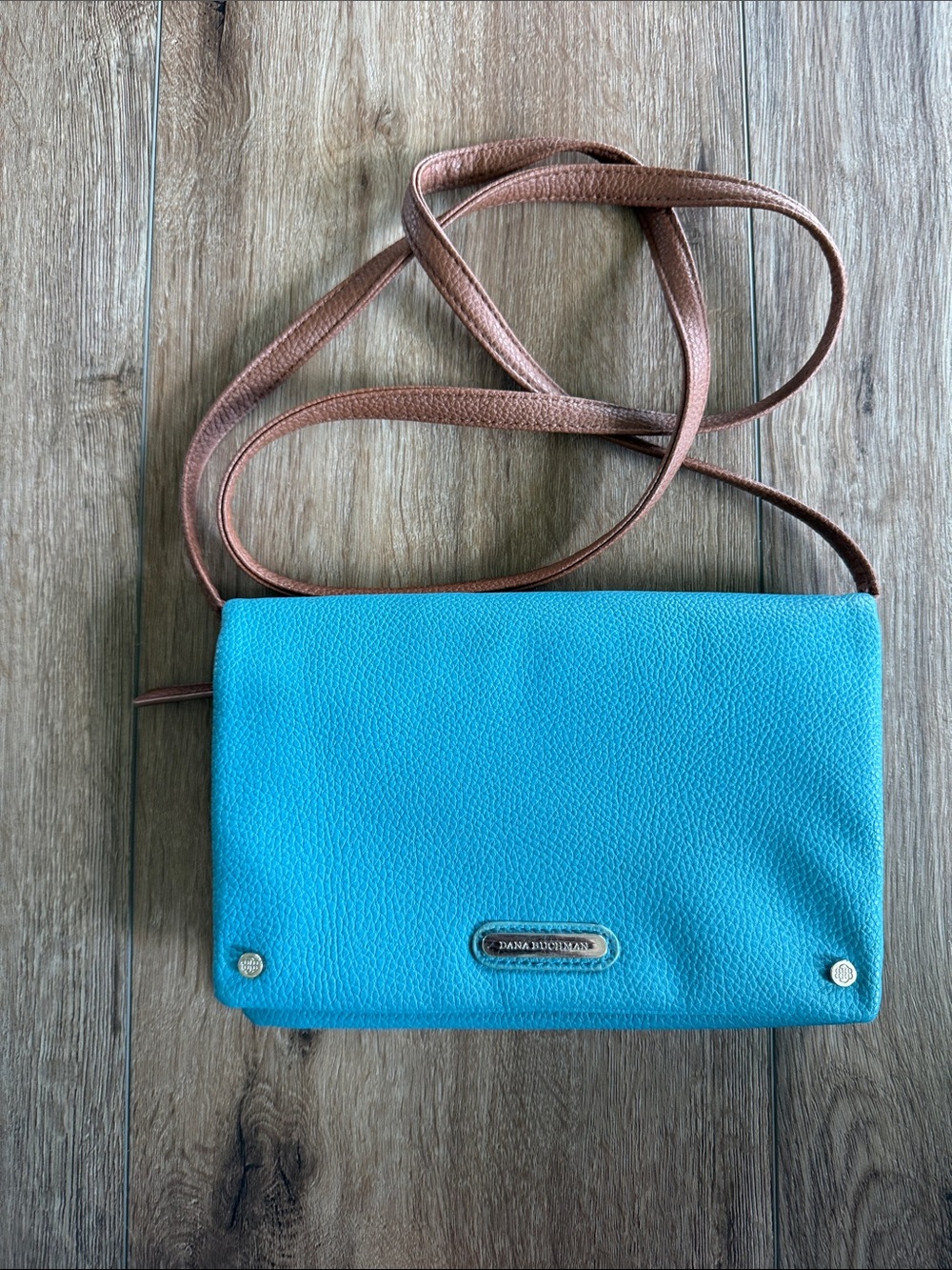 Dana Buchman Teal Blue Crossbody Front Flap Purse Bag 8.5" X 5"